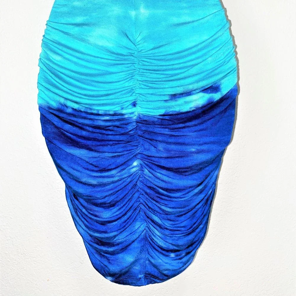 Venus Women's Bodycon Ruched Macrame Back Sleeveless Dress Blue Size S - Picture 7 of 16